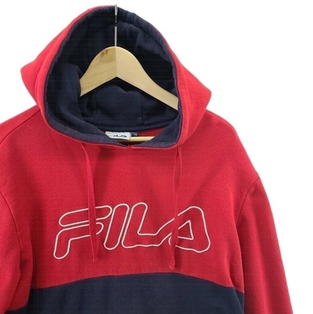 Fila Men's Pullover Hoodie Kangaroo Pocket Red Blue XL Extra Large Sweater